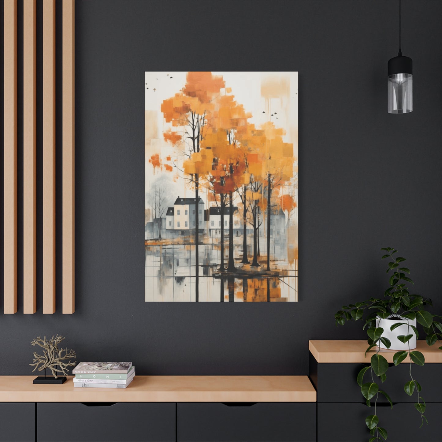 Water Painting of Orange Trees Beside City Wall Art & Canvas Prints