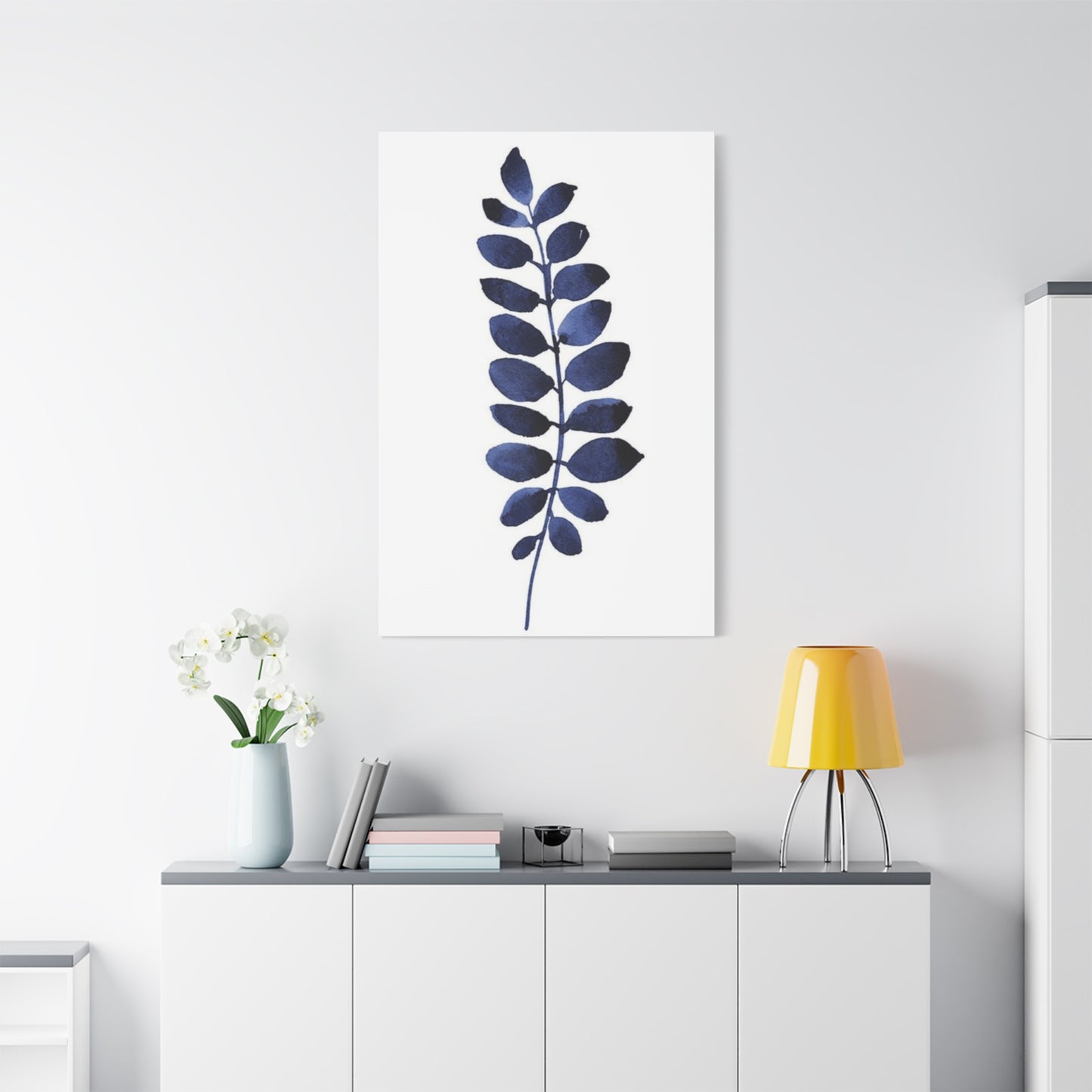 Navy Blue Plant Leaves Wall Art & Canvas Prints