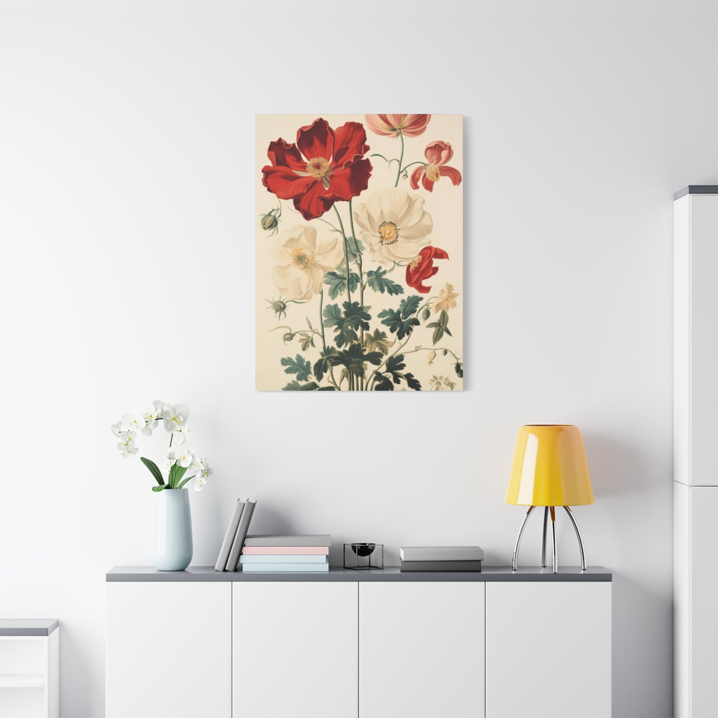 Red and White Flowers Painting Wall Art & Canvas Prints