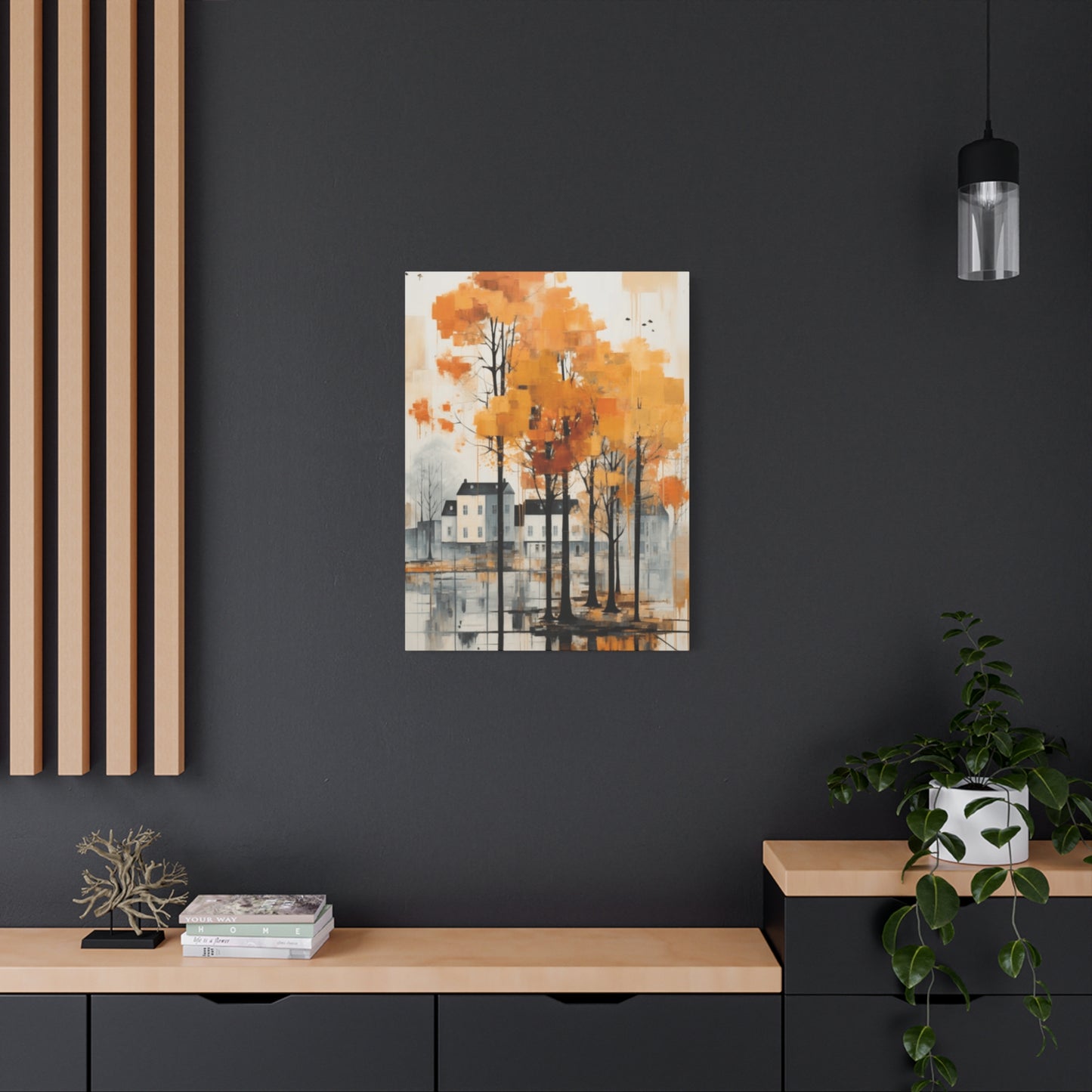 Water Painting of Orange Trees Beside City Wall Art & Canvas Prints