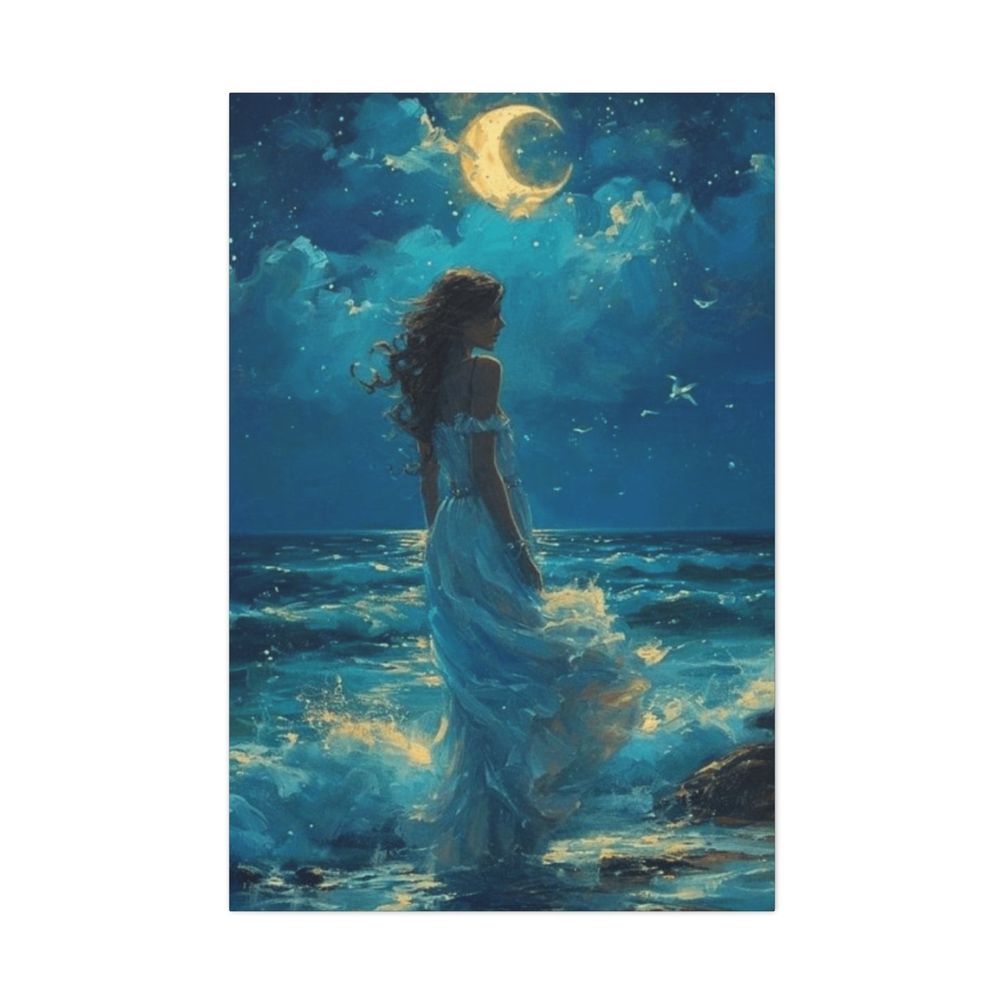 A Mermaid At Night In The Moonlight  Wall Art & Canvas Prints