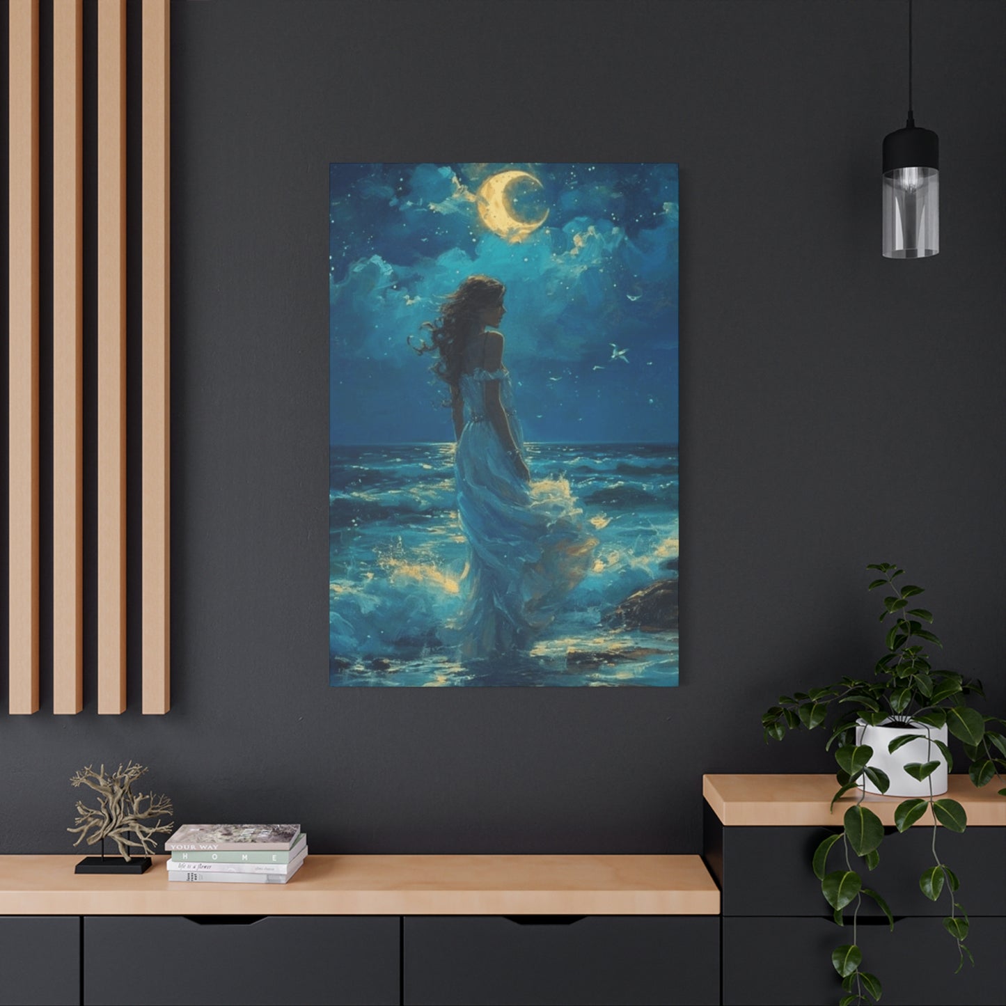 A Mermaid At Night In The Moonlight  Wall Art & Canvas Prints