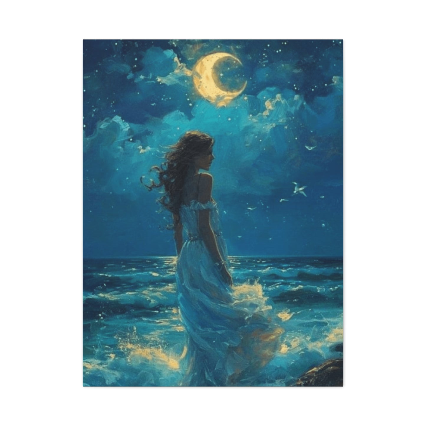 A Mermaid At Night In The Moonlight  Wall Art & Canvas Prints