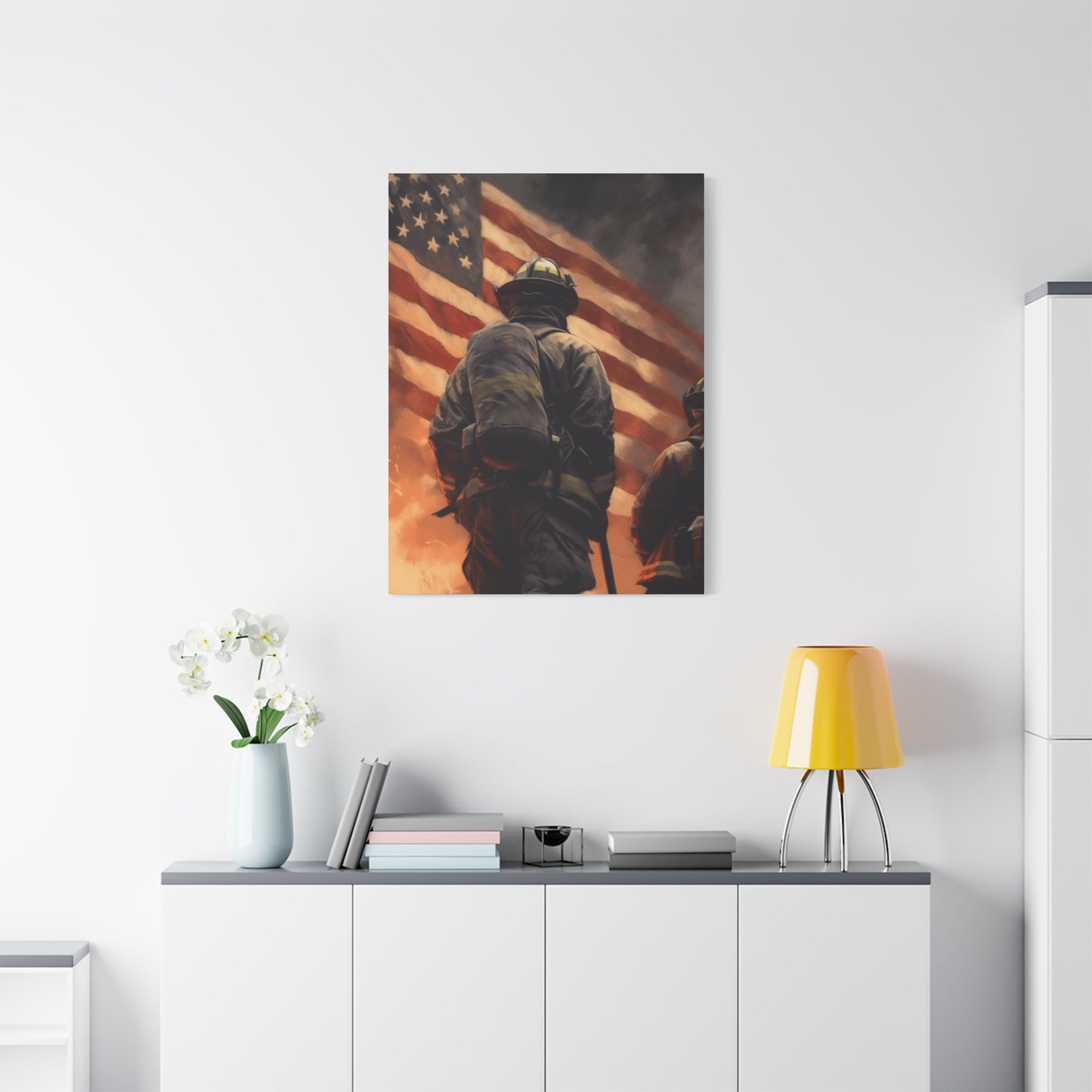 Firefighter and American Flag Wall Art & Canvas Prints