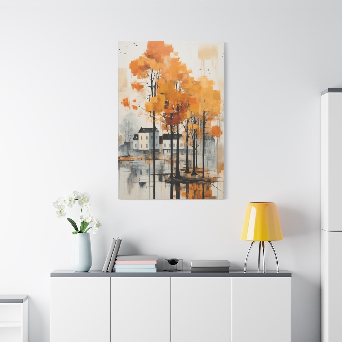 Water Painting of Orange Trees Beside City Wall Art & Canvas Prints