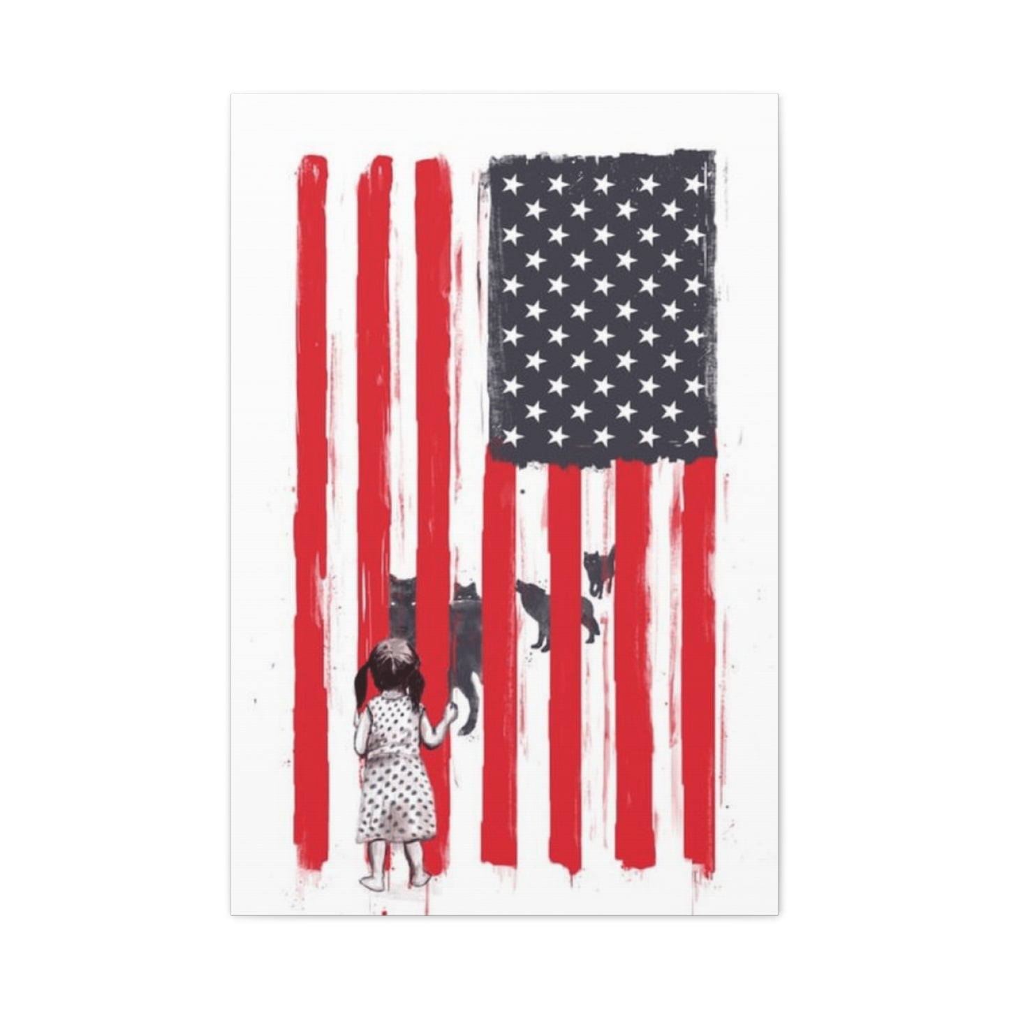 Little Girl Protected by American Flag Wall Art & Canvas Prints