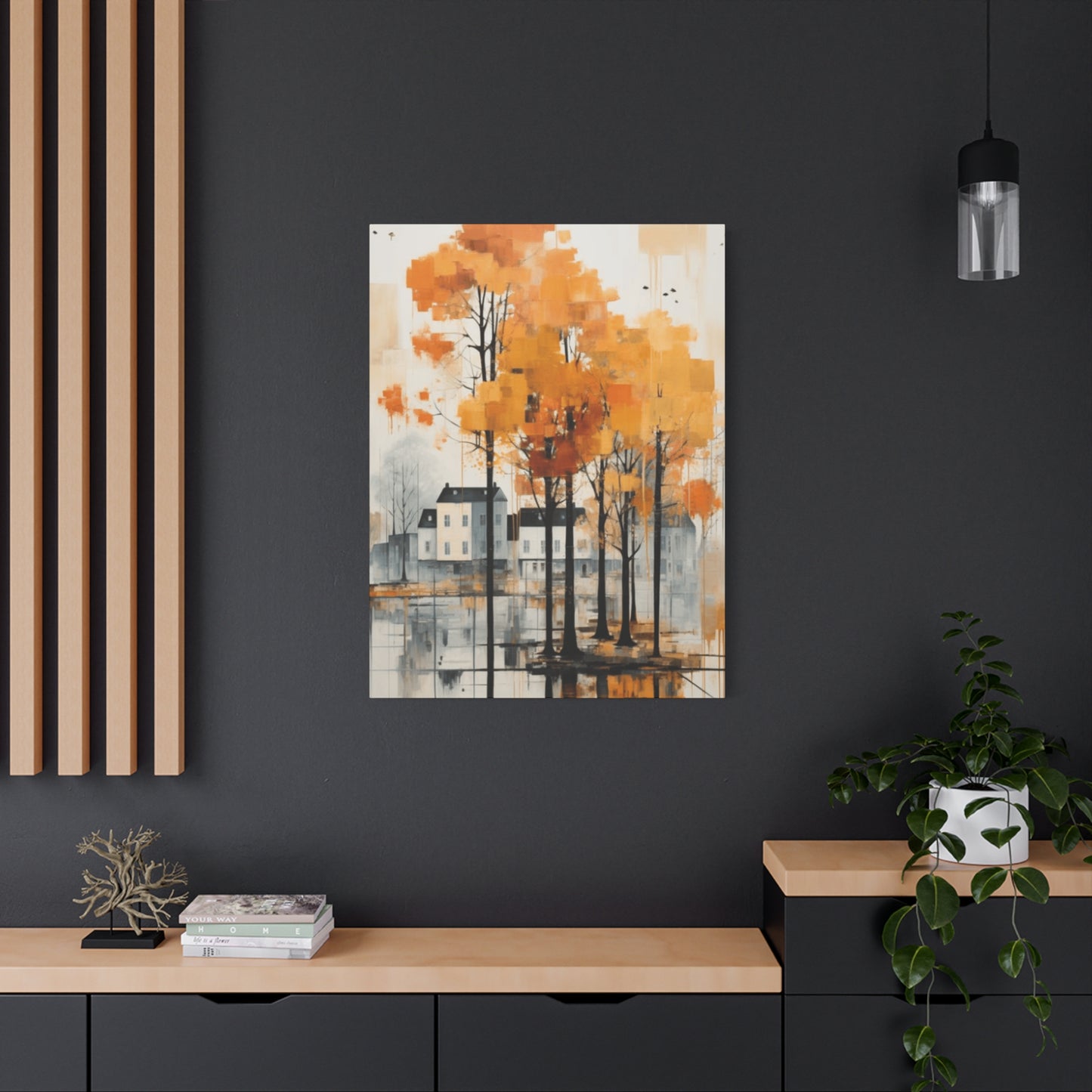 Water Painting of Orange Trees Beside City Wall Art & Canvas Prints