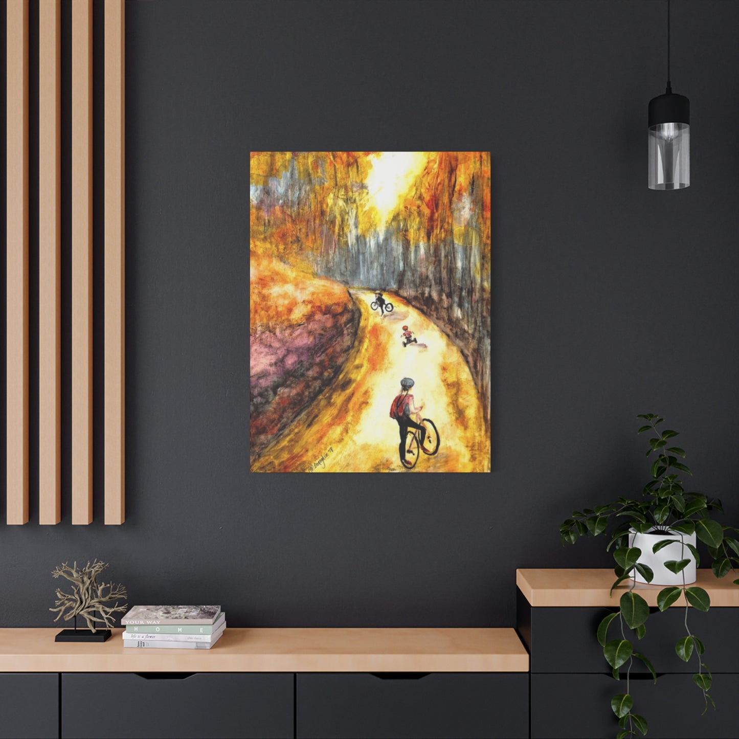 Kids Riding Bicycle in Autum Wall Art & Canvas Prints