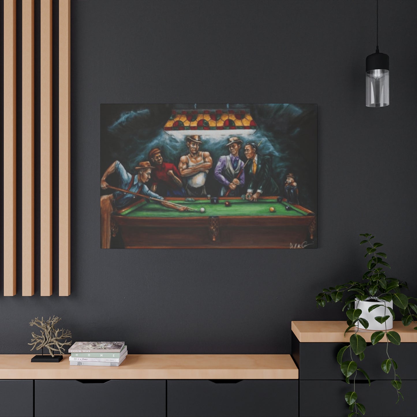 Man Smoking and Playing Pool Wall Art & Canvas Prints