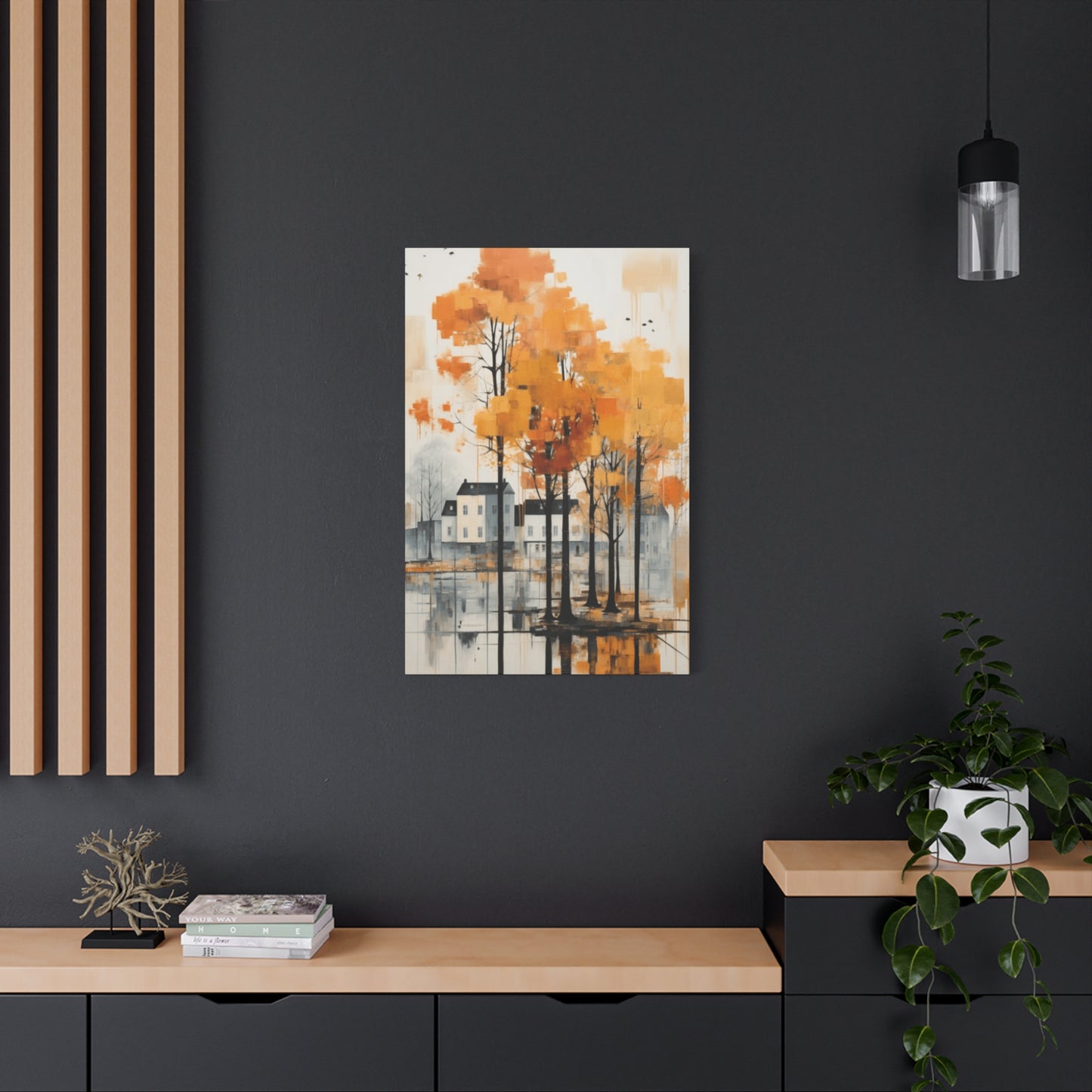 Water Painting of Orange Trees Beside City Wall Art & Canvas Prints