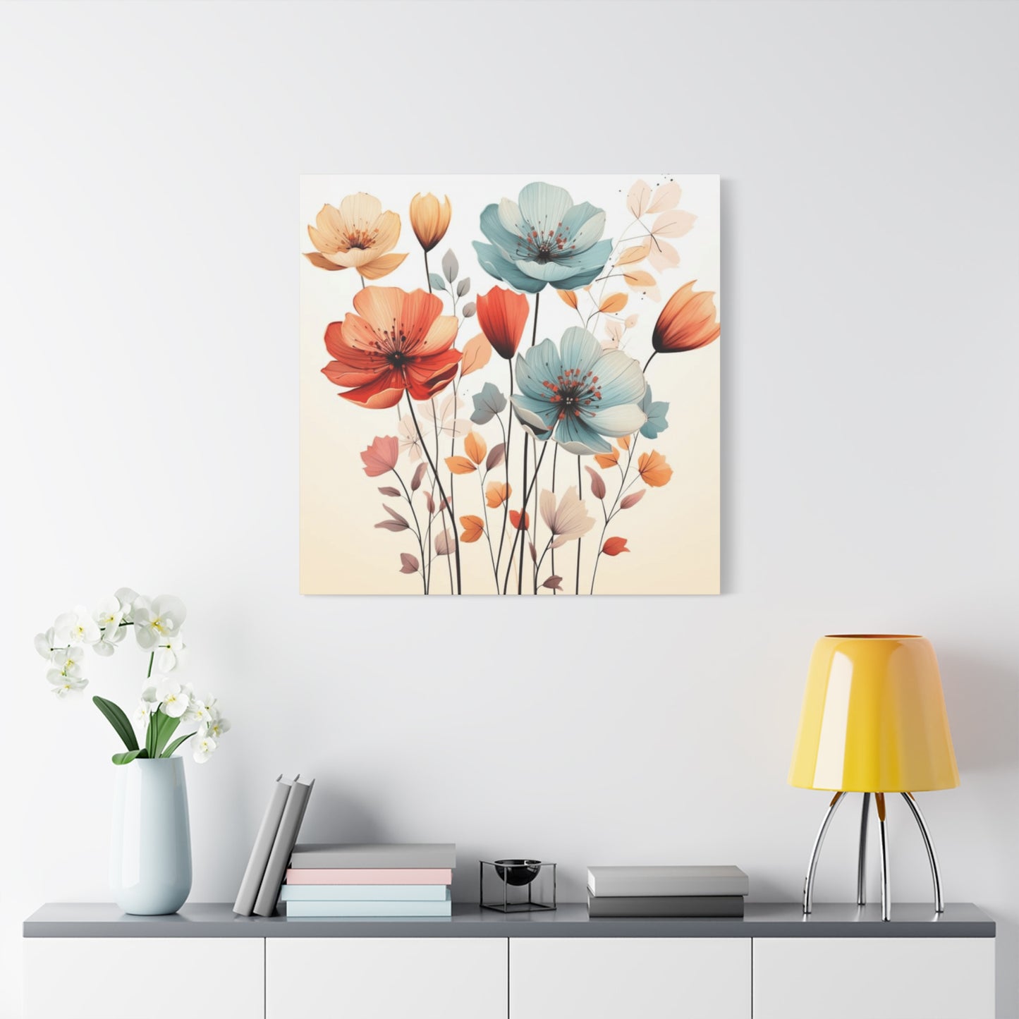 Red and Blue Floral Painting Wall Art & Canvas Prints