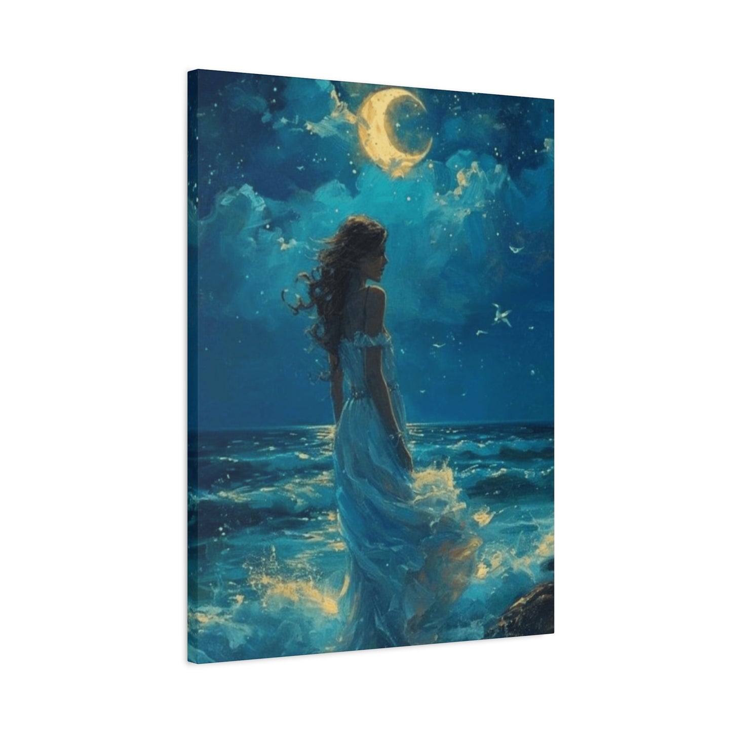 A Mermaid At Night In The Moonlight  Wall Art & Canvas Prints