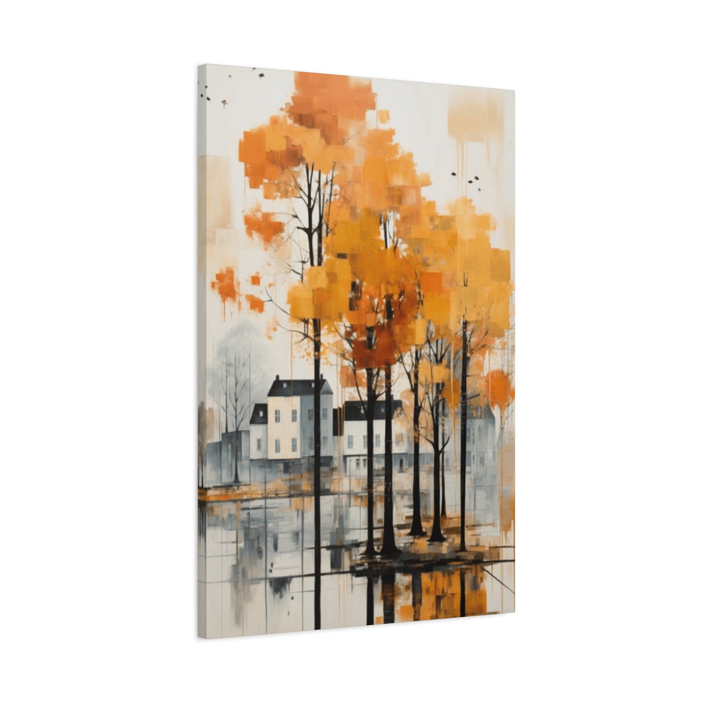 Water Painting of Orange Trees Beside City Wall Art & Canvas Prints