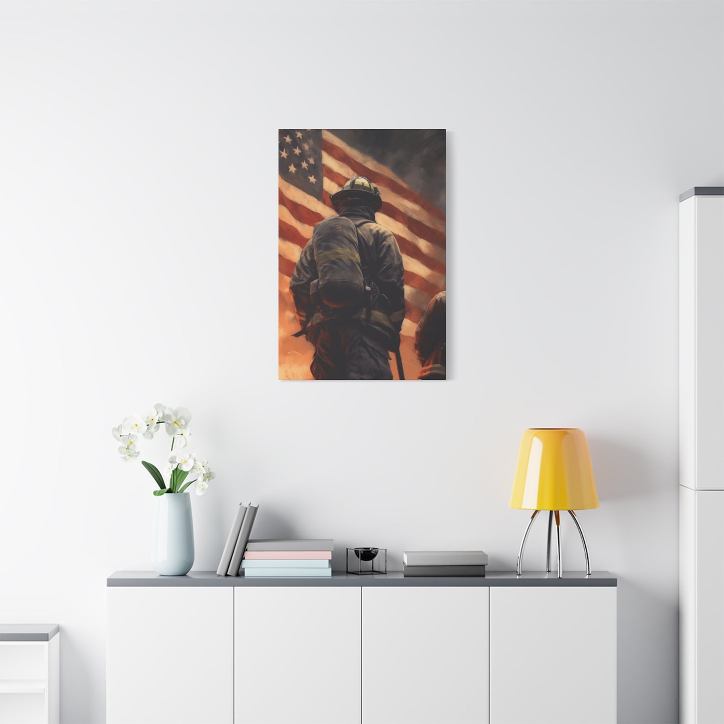 Firefighter and American Flag Wall Art & Canvas Prints