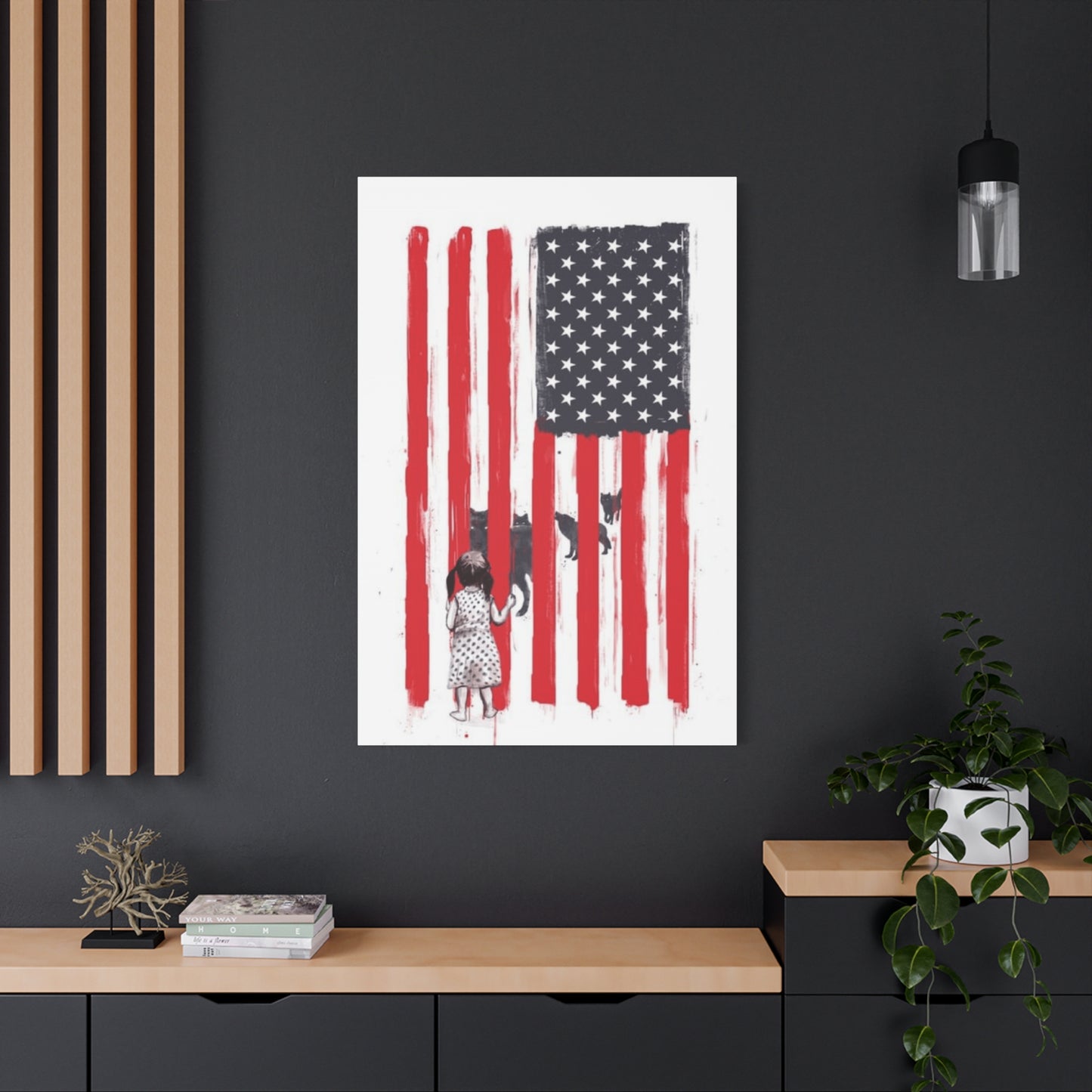 Little Girl Protected by American Flag Wall Art & Canvas Prints