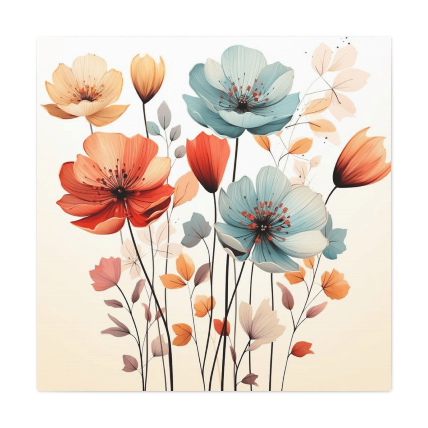 Red and Blue Floral Painting Wall Art & Canvas Prints