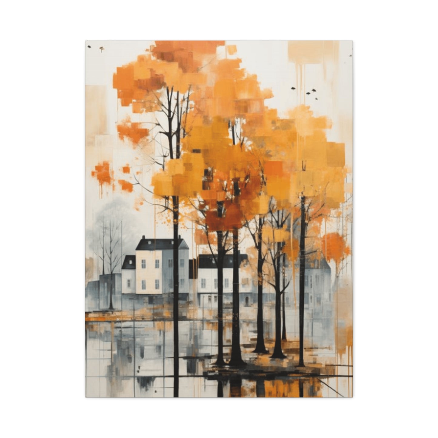 Water Painting of Orange Trees Beside City Wall Art & Canvas Prints