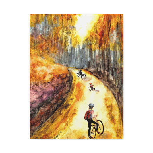 Kids Riding Bicycle in Autum Wall Art & Canvas Prints