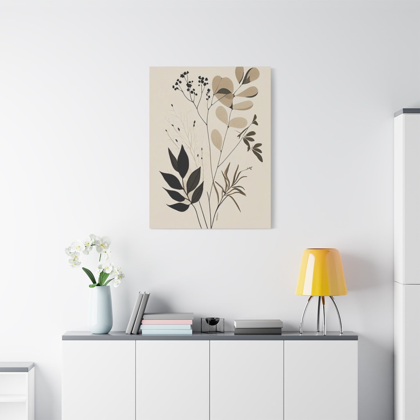 Simplistic Grey and Black Floral Painting Wall Art & Canvas Prints