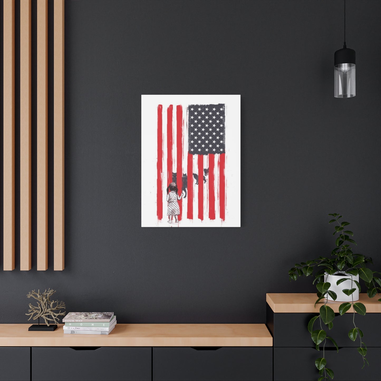 Little Girl Protected by American Flag Wall Art & Canvas Prints