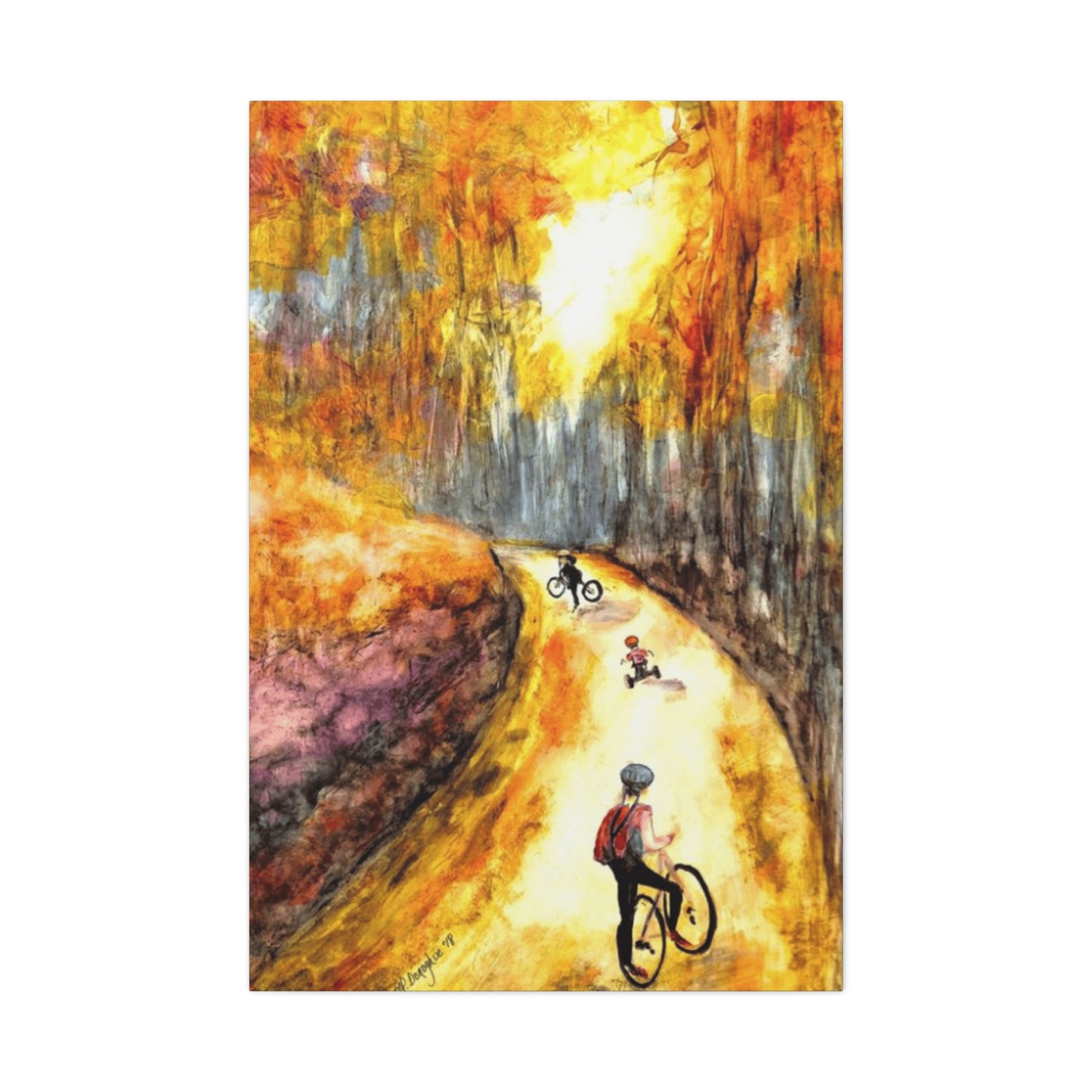 Kids Riding Bicycle in Autum Wall Art & Canvas Prints