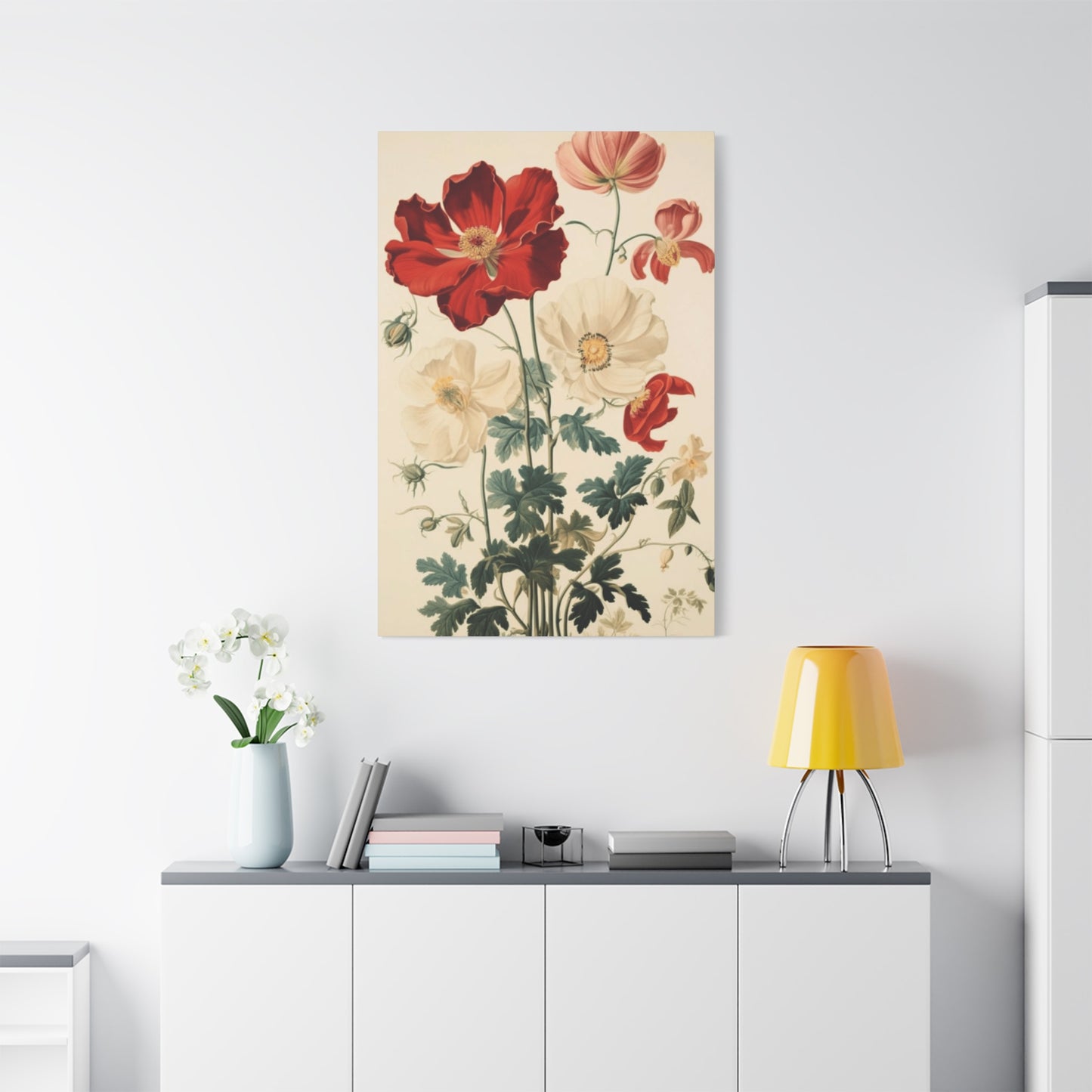 Red and White Flowers Painting Wall Art & Canvas Prints