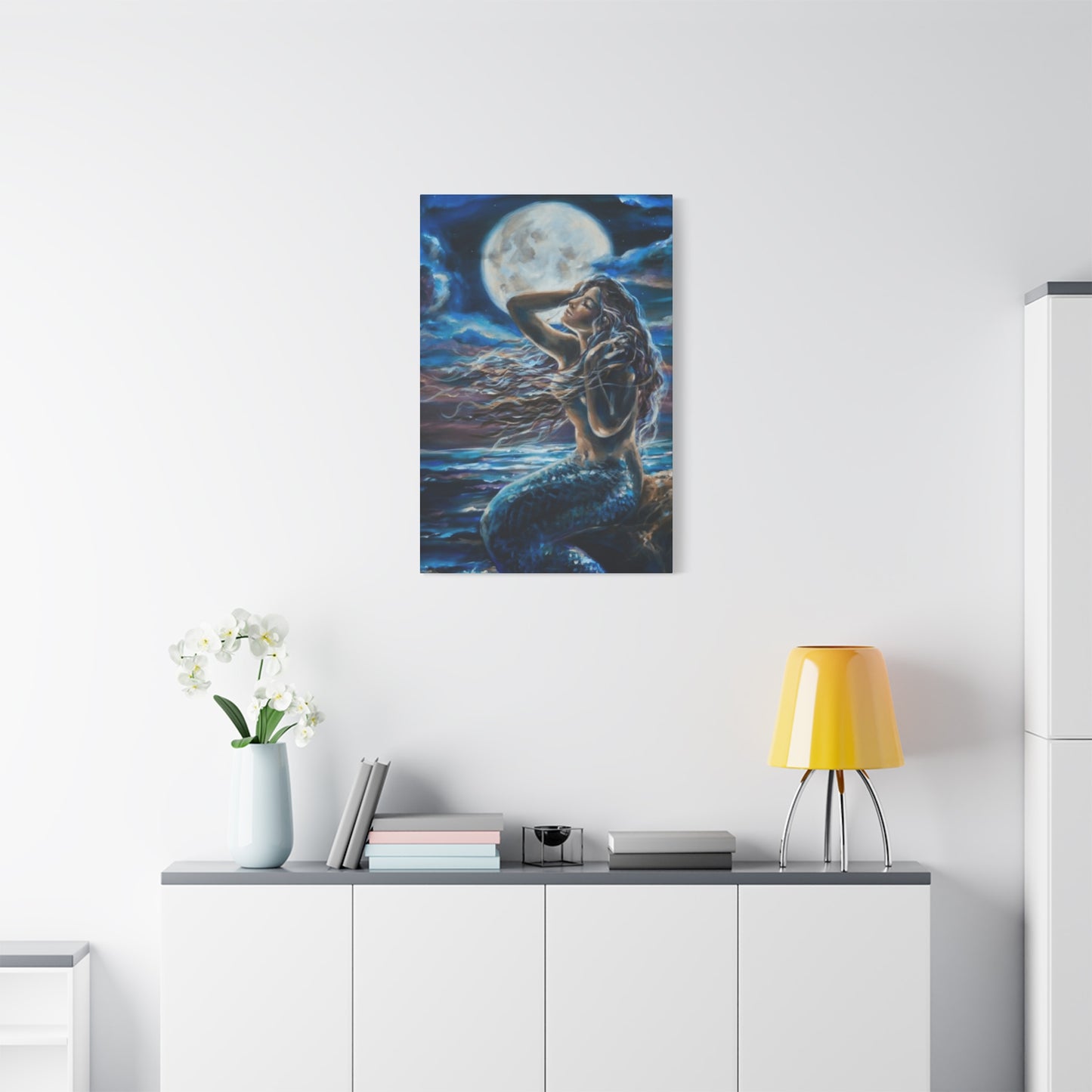 Mermaid Portrait With Moon Wall Art & Canvas Prints