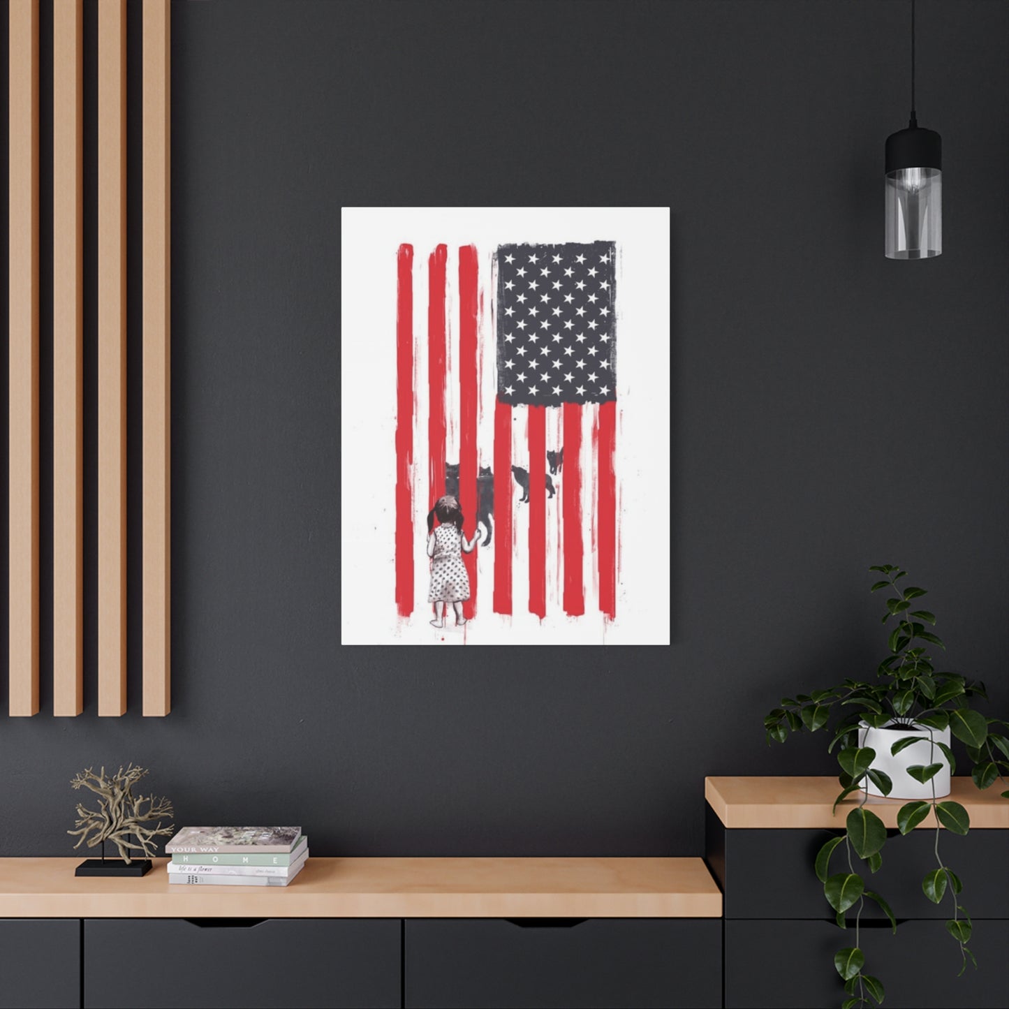 Little Girl Protected by American Flag Wall Art & Canvas Prints