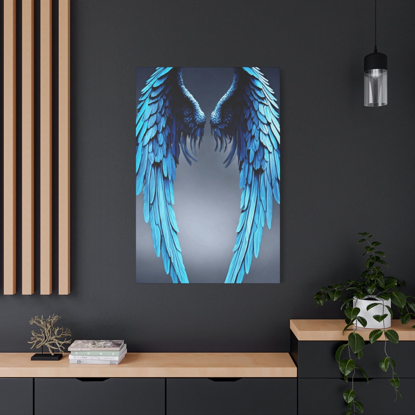 Long Blue Angel Angel Wings Wall Art & Canvas Prints