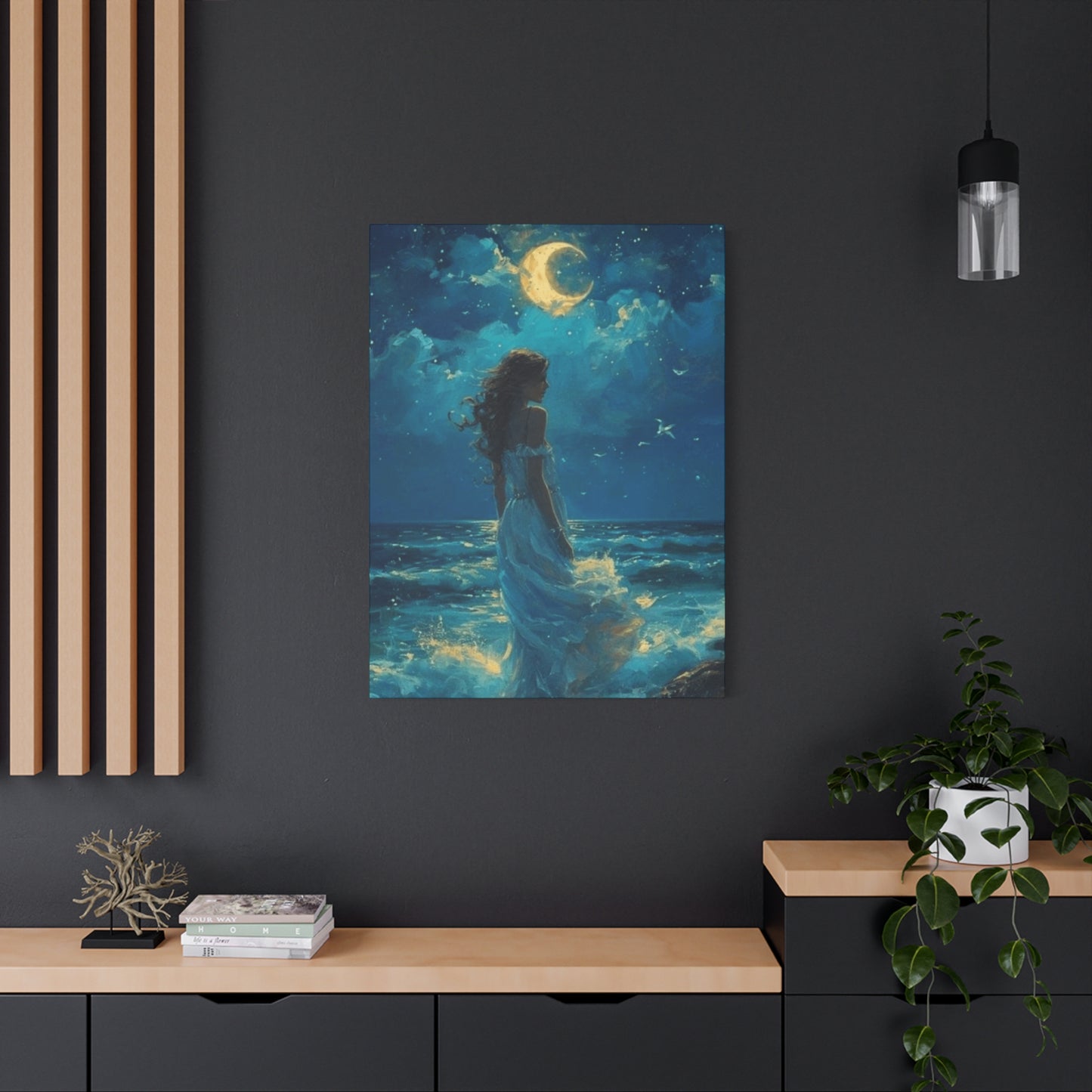 A Mermaid At Night In The Moonlight  Wall Art & Canvas Prints