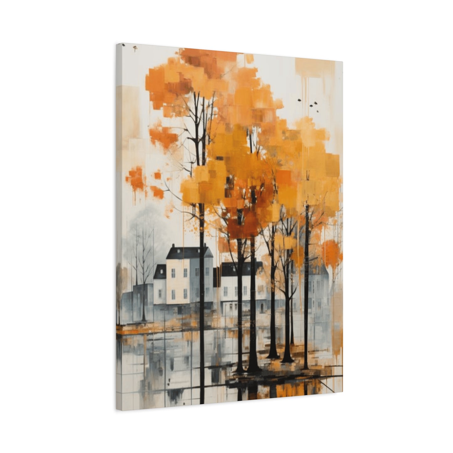 Water Painting of Orange Trees Beside City Wall Art & Canvas Prints