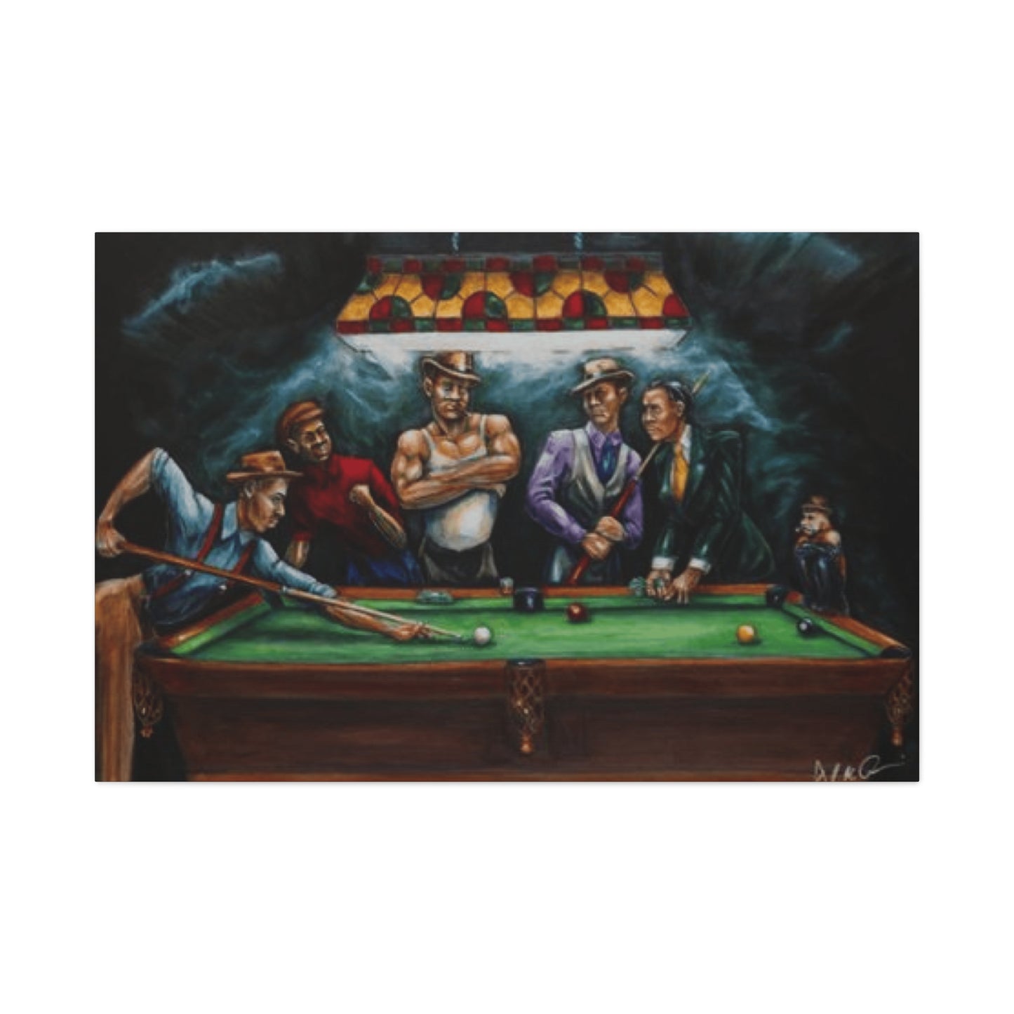 Man Smoking and Playing Pool Wall Art & Canvas Prints