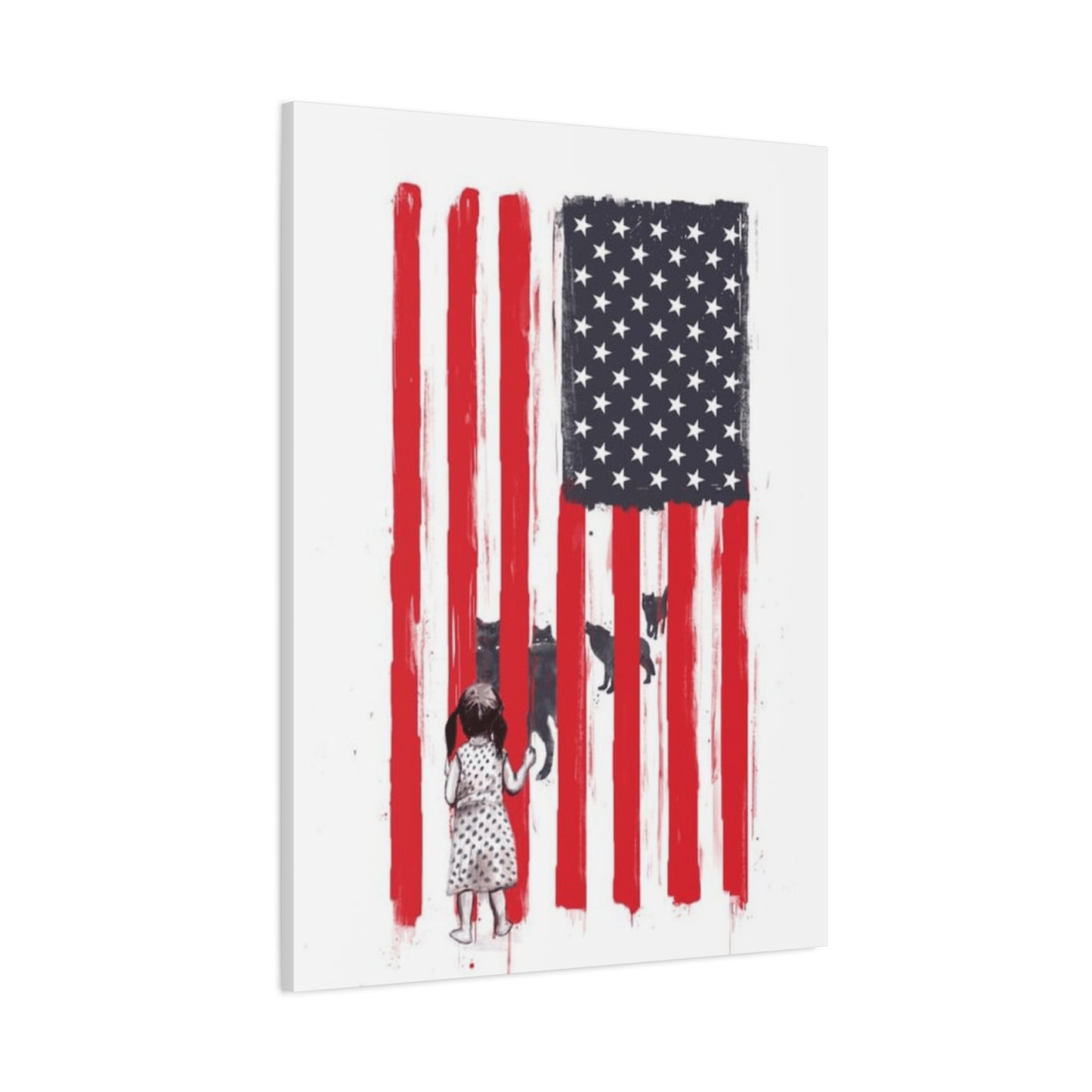 Little Girl Protected by American Flag Wall Art & Canvas Prints