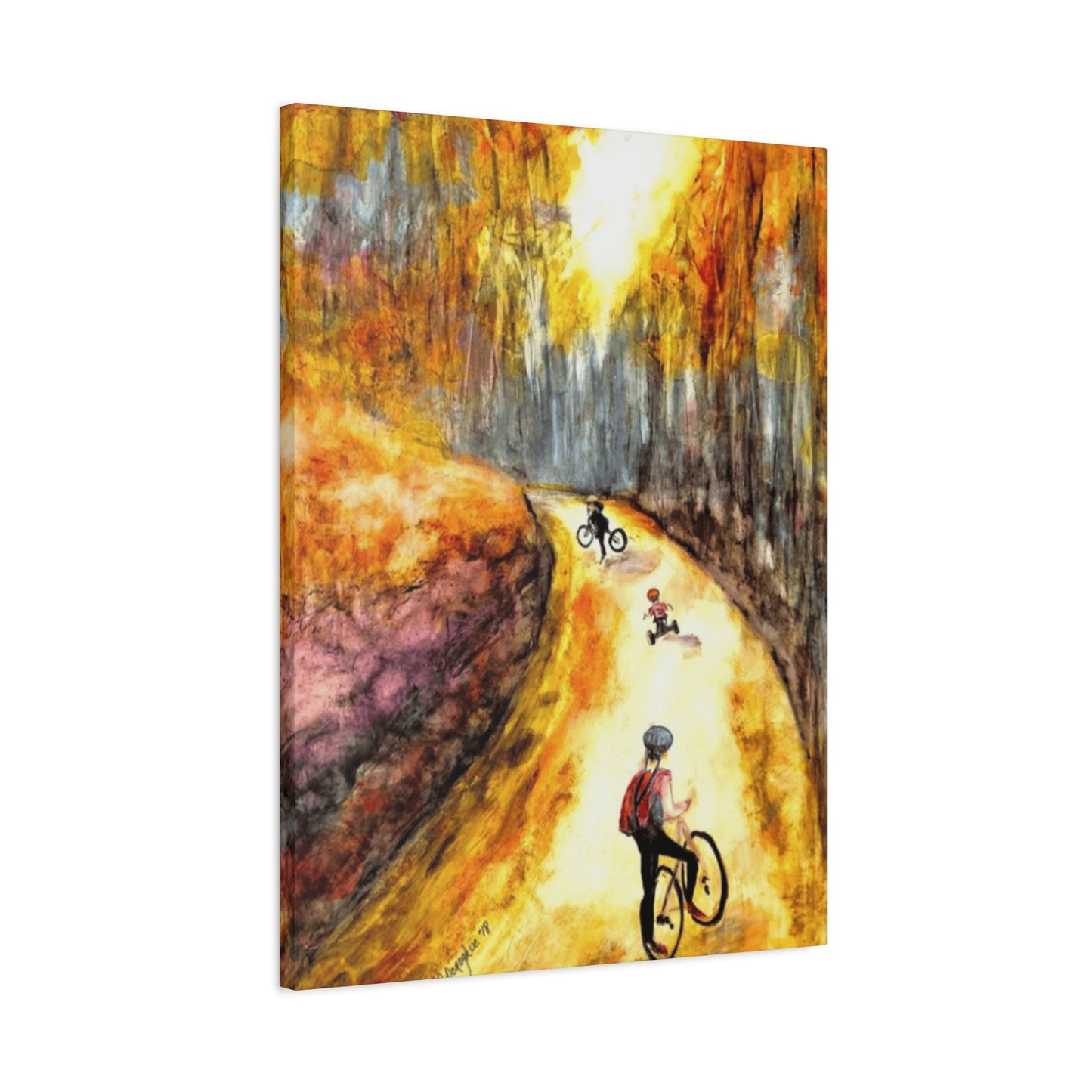 Kids Riding Bicycle in Autum Wall Art & Canvas Prints