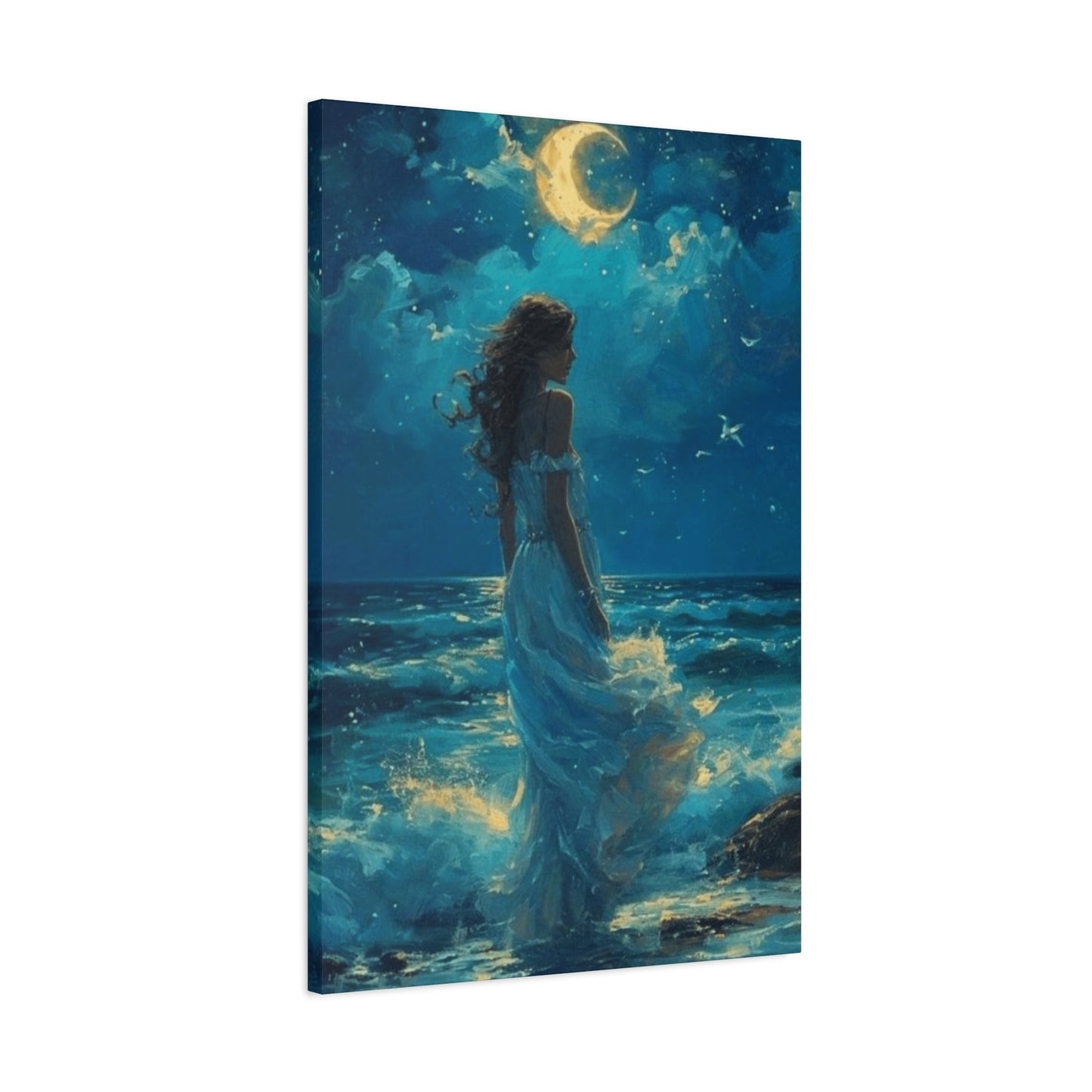 A Mermaid At Night In The Moonlight  Wall Art & Canvas Prints