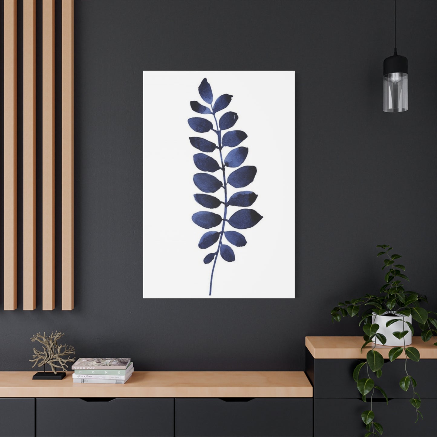 Navy Blue Plant Leaves Wall Art & Canvas Prints