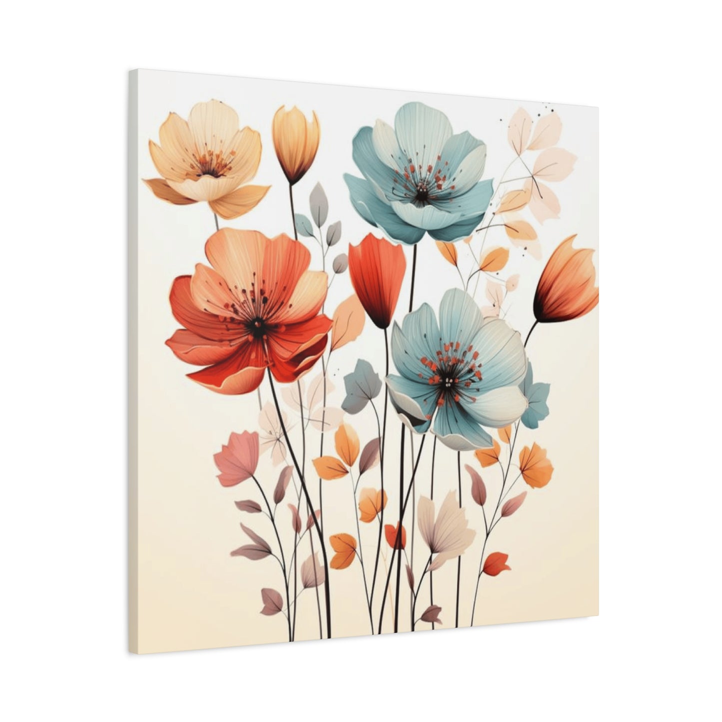 Red and Blue Floral Painting Wall Art & Canvas Prints