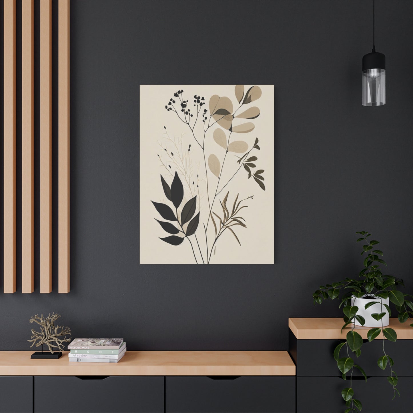 Simplistic Grey and Black Floral Painting Wall Art & Canvas Prints