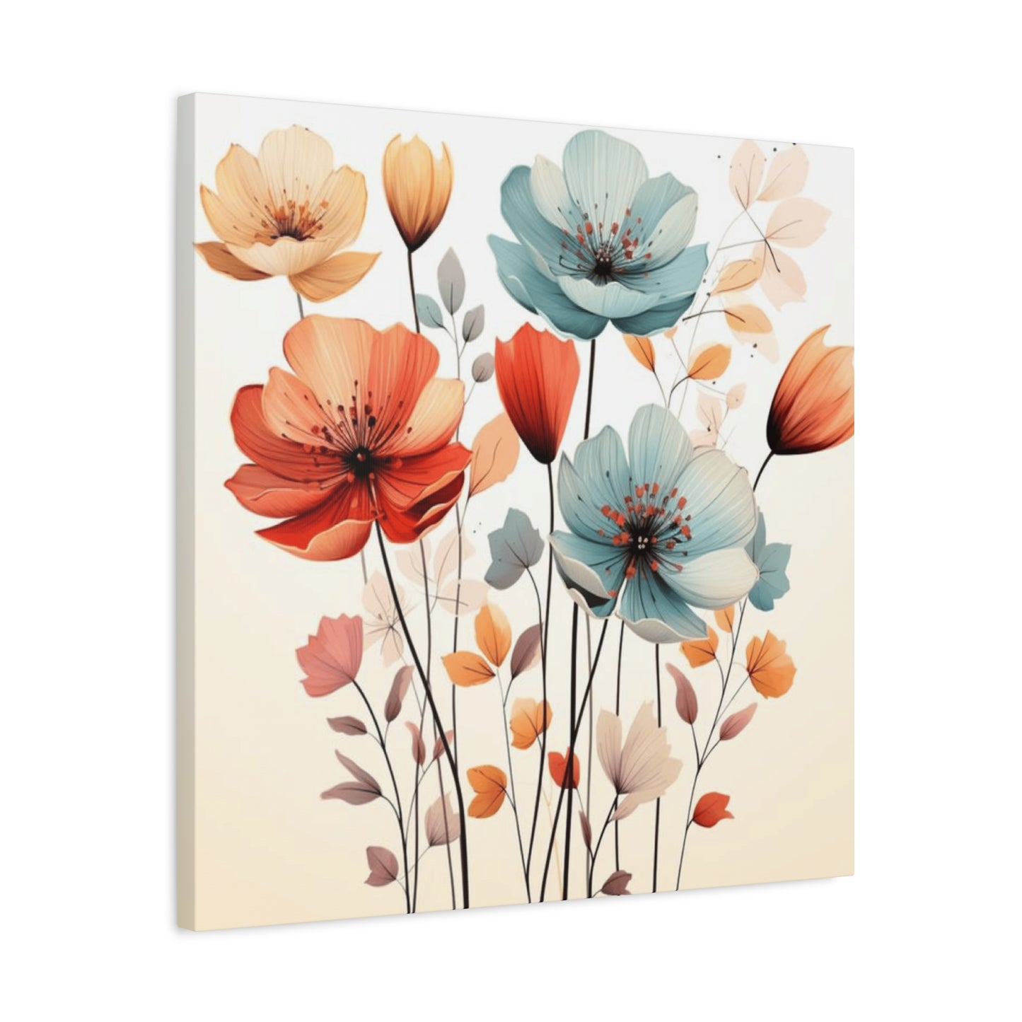 Red and Blue Floral Painting Wall Art & Canvas Prints