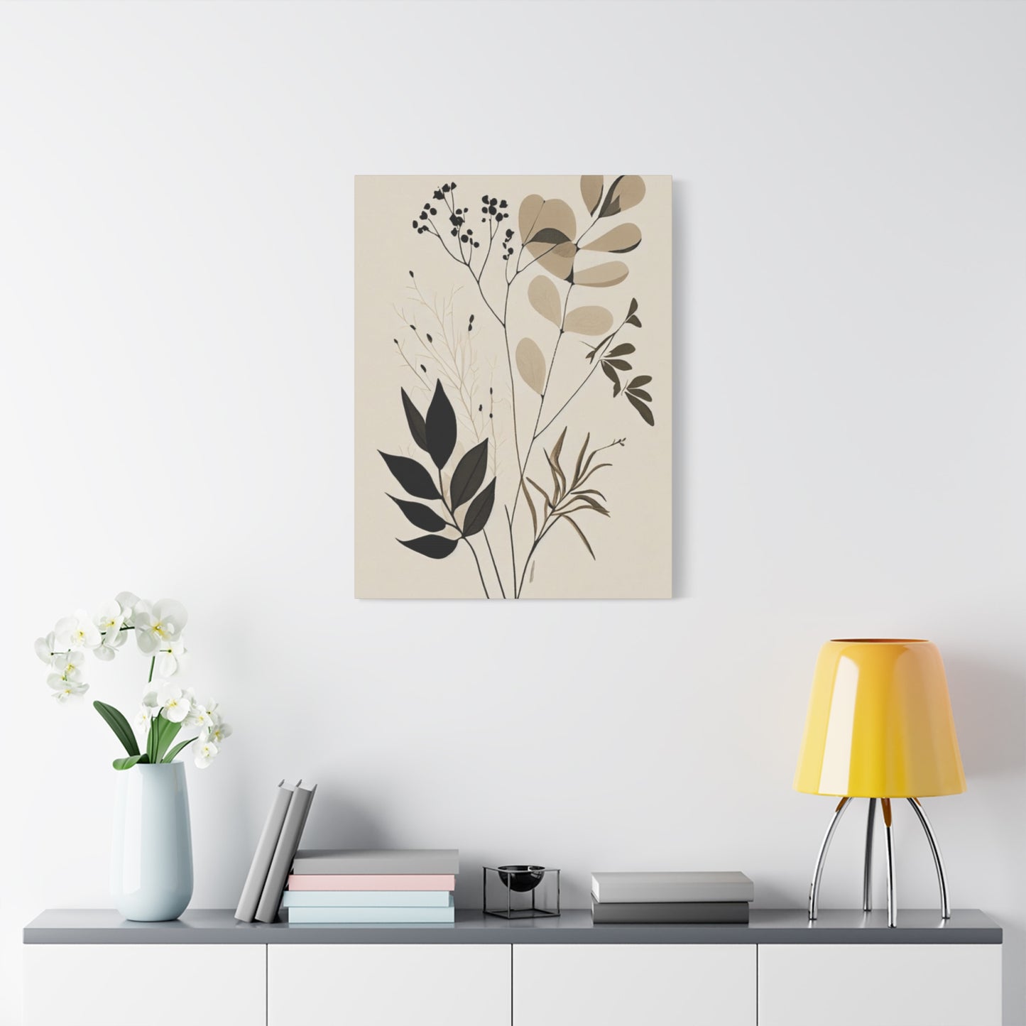 Simplistic Grey and Black Floral Painting Wall Art & Canvas Prints