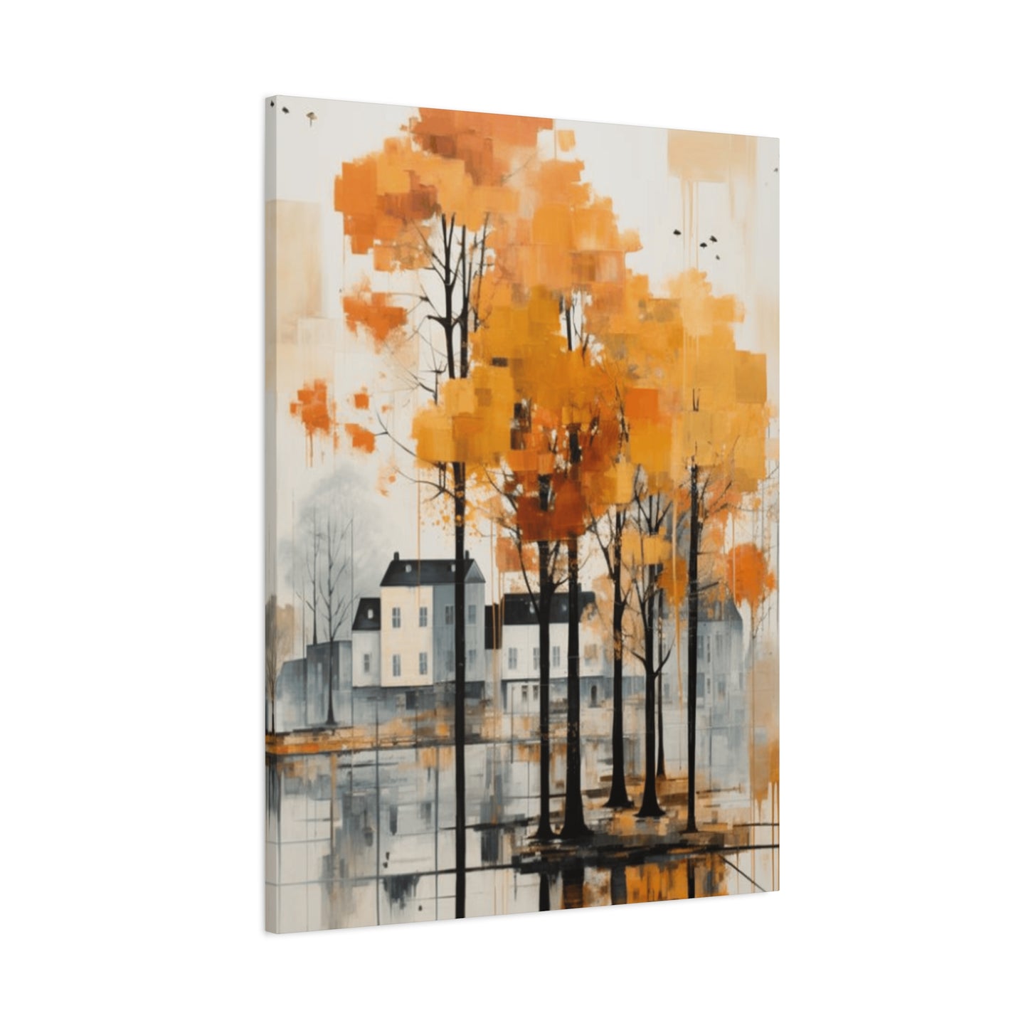 Water Painting of Orange Trees Beside City Wall Art & Canvas Prints