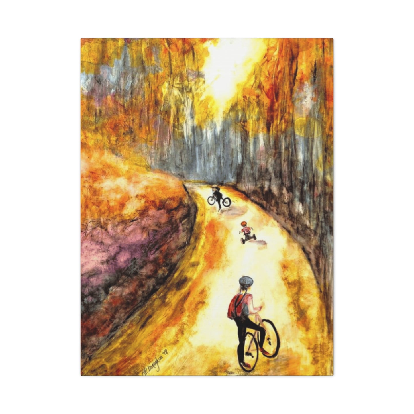 Kids Riding Bicycle in Autum Wall Art & Canvas Prints