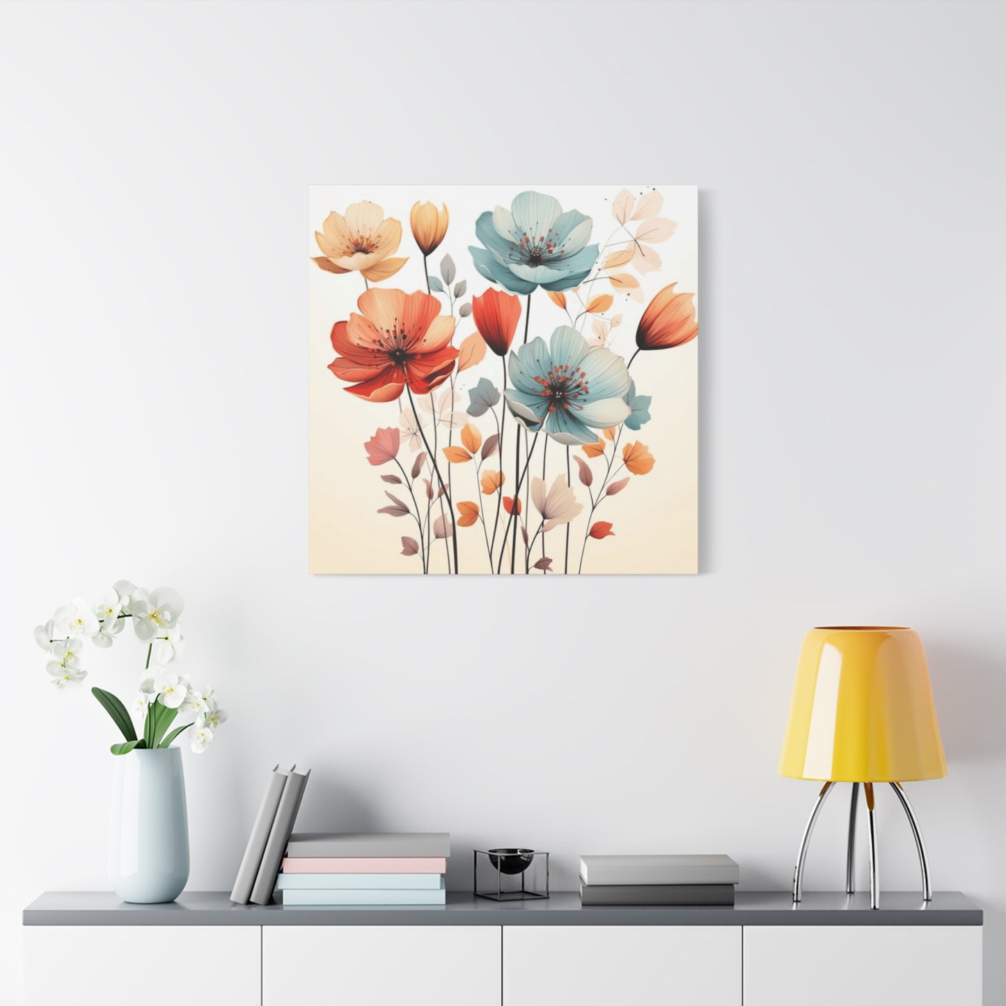 Red and Blue Floral Painting Wall Art & Canvas Prints