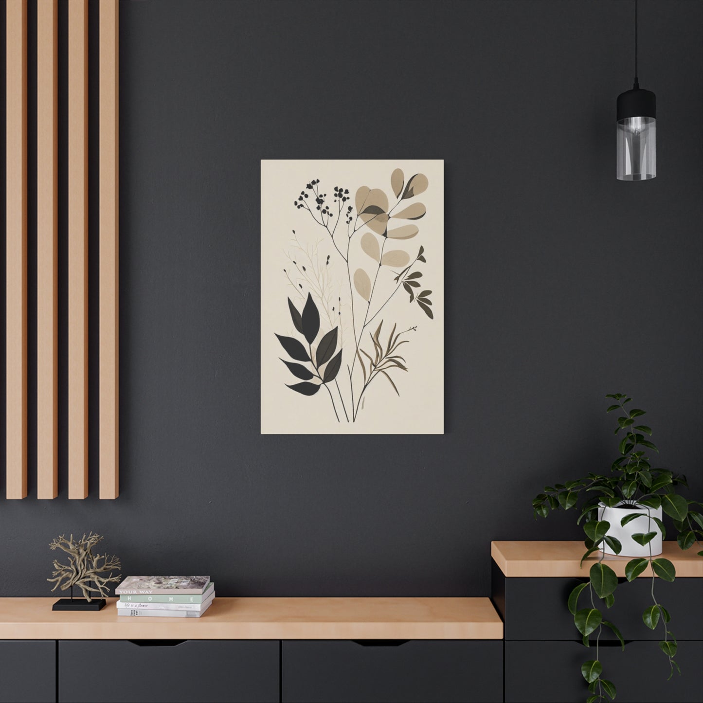 Simplistic Grey and Black Floral Painting Wall Art & Canvas Prints